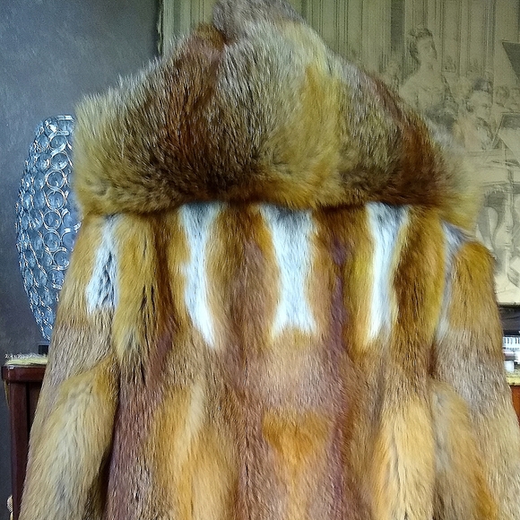LUXURY REAL RED FOX COAT FUR JACKET W/ HOOD, SZ M - Picture 14 of 16